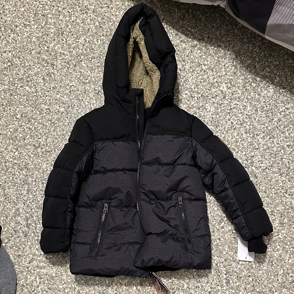 Black and Gray Hooded Puffer Jacket